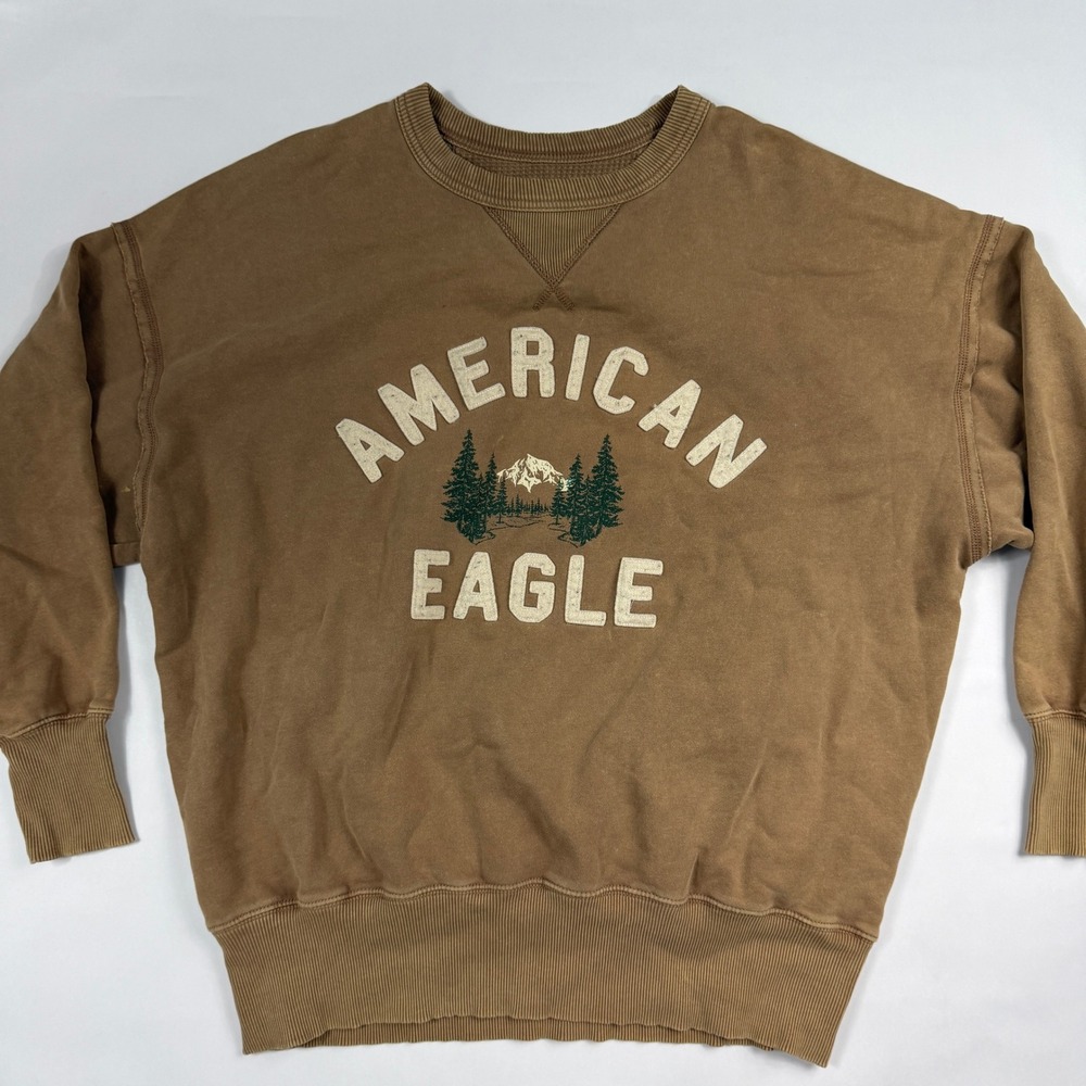VTG American Eagle Mens Brown Mountain Graphic Sweatshirt Oversized Fits XL 2XL
